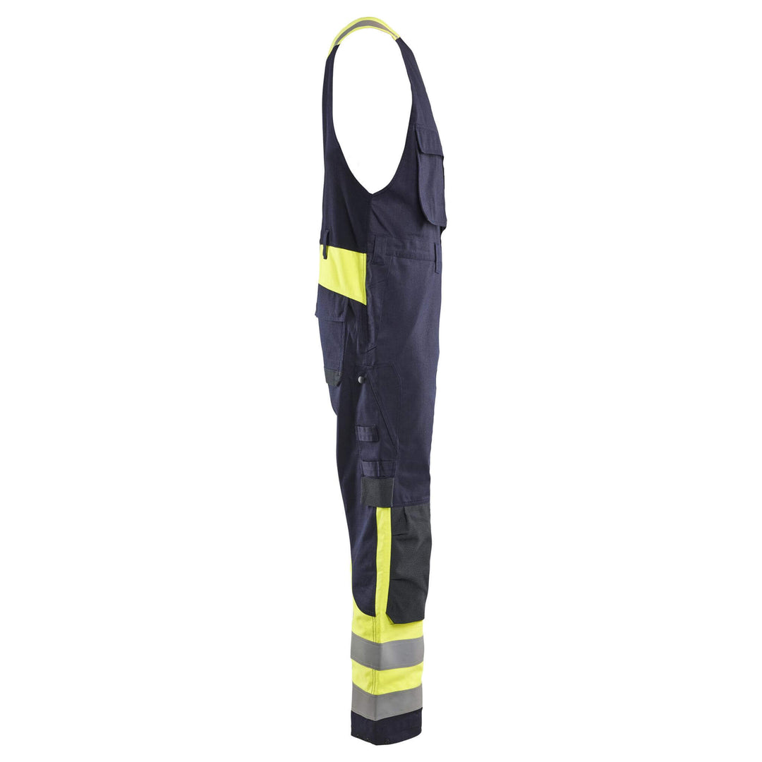 Blaklader 28871512 Inherent FR Metal-Free Sleeveless Overalls Navy Blue/Hi-Vis Yellow Right #colour_navy-blue-hi-vis-yellow