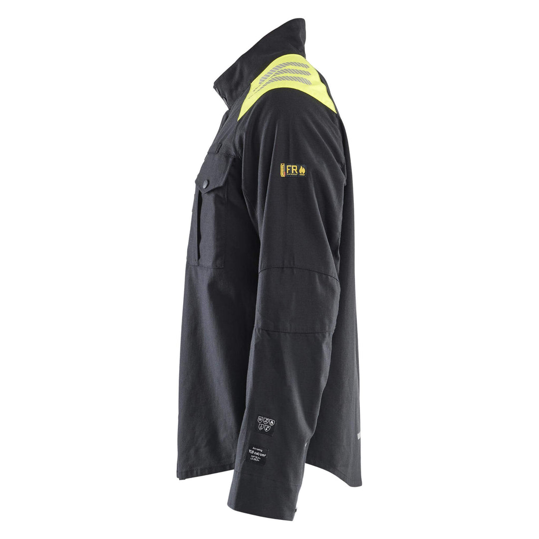 Blaklader 44091512 Inherent FR Overshirt Shacket Black/Hi-Vis Yellow Left #colour_black-hi-vis-yellow