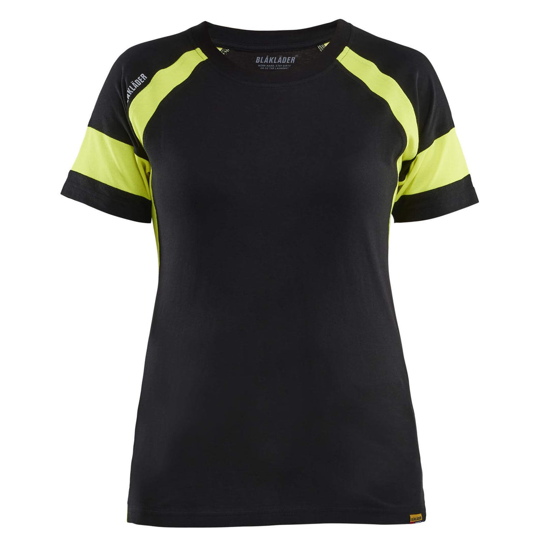 Blaklader 35241030 Ladies Cotton T-Shirt with Hi-Vis sections (non-certified) Black/Hi-Vis Yellow Main #colour_black-hi-vis-yellow
