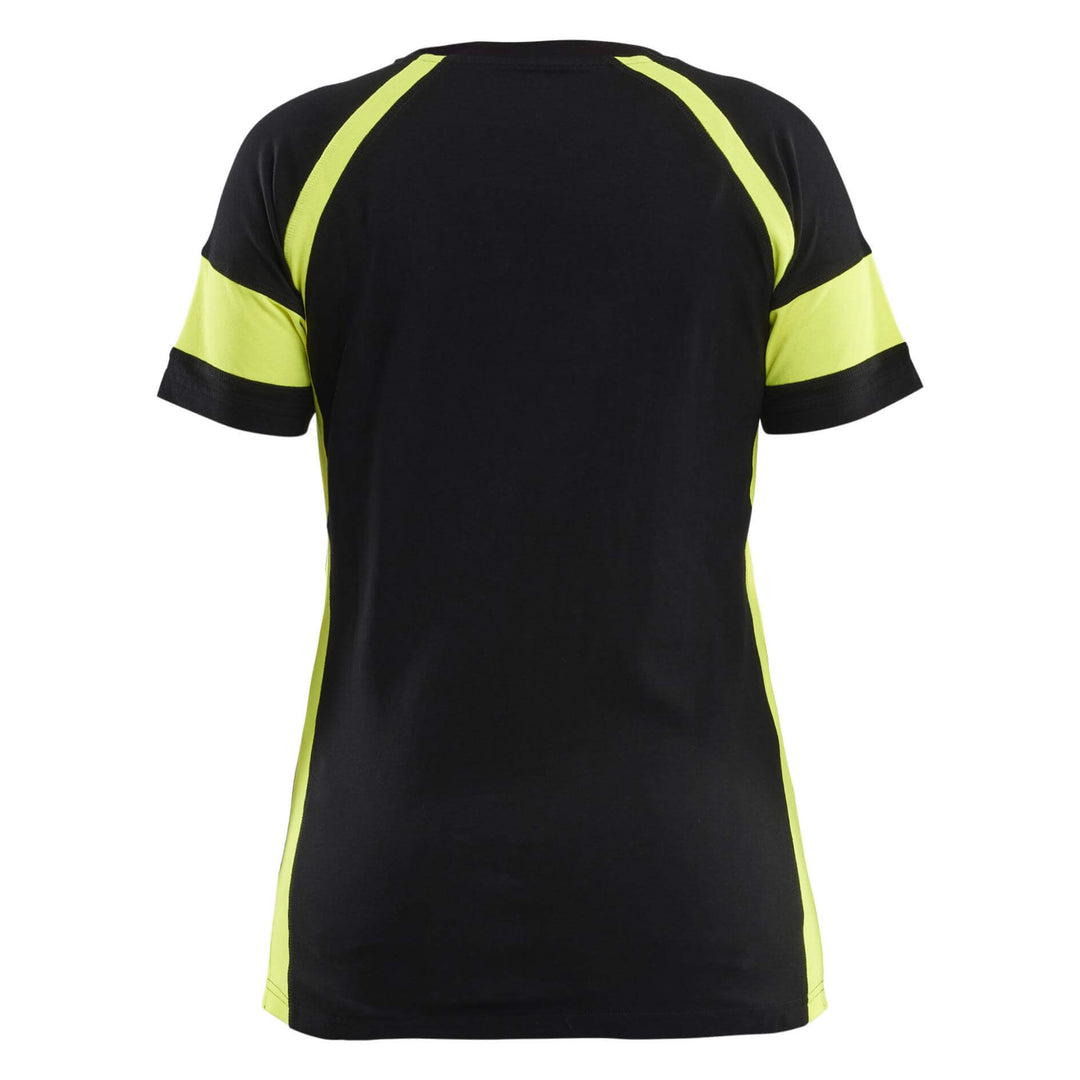 Blaklader 35241030 Ladies Cotton T-Shirt with Hi-Vis sections (non-certified) Black/Hi-Vis Yellow Rear #colour_black-hi-vis-yellow