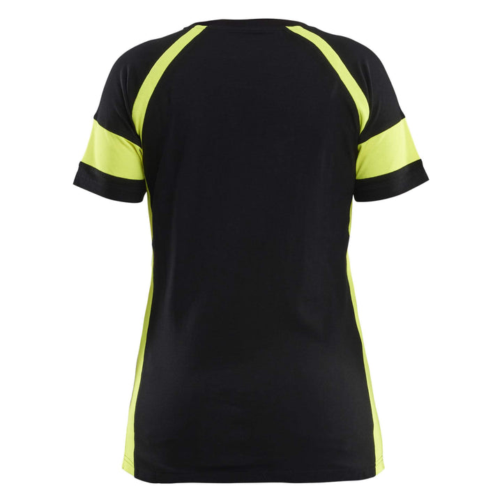 Blaklader 35241030 Ladies Cotton T-Shirt with Hi-Vis sections (non-certified) Black/Hi-Vis Yellow Rear #colour_black-hi-vis-yellow