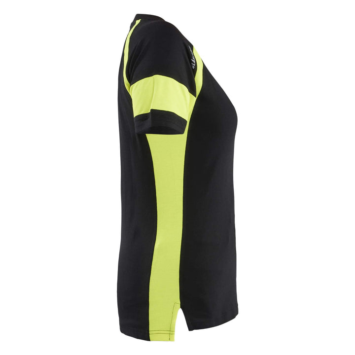 Blaklader 35241030 Ladies Cotton T-Shirt with Hi-Vis sections (non-certified) Black/Hi-Vis Yellow Right #colour_black-hi-vis-yellow