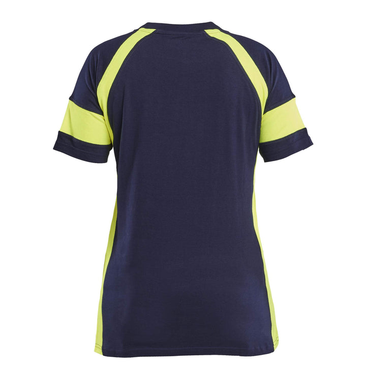 Blaklader 35241030 Ladies Cotton T-Shirt with Hi-Vis sections (non-certified) Navy Blue/Hi-Vis Yellow Rear #colour_navy-blue-hi-vis-yellow