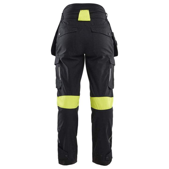 Blaklader 71081512 Ladies Craftsman Flame Retardant Inherent Holster Pocket Trousers Black/Hi-Vis Yellow Rear #colour_black-hi-vis-yellow