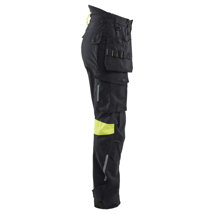 Blaklader 71081512 Ladies Craftsman Flame Retardant Inherent Holster Pocket Trousers Black/Hi-Vis Yellow Right #colour_black-hi-vis-yellow
