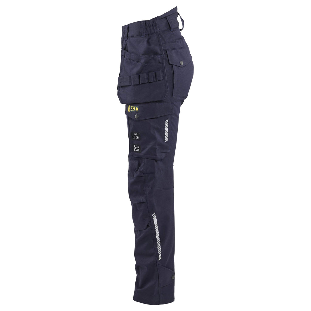 Blaklader 71081512 Ladies Craftsman Flame Retardant Inherent Holster Pocket Trousers Navy Blue Left #colour_navy-blue