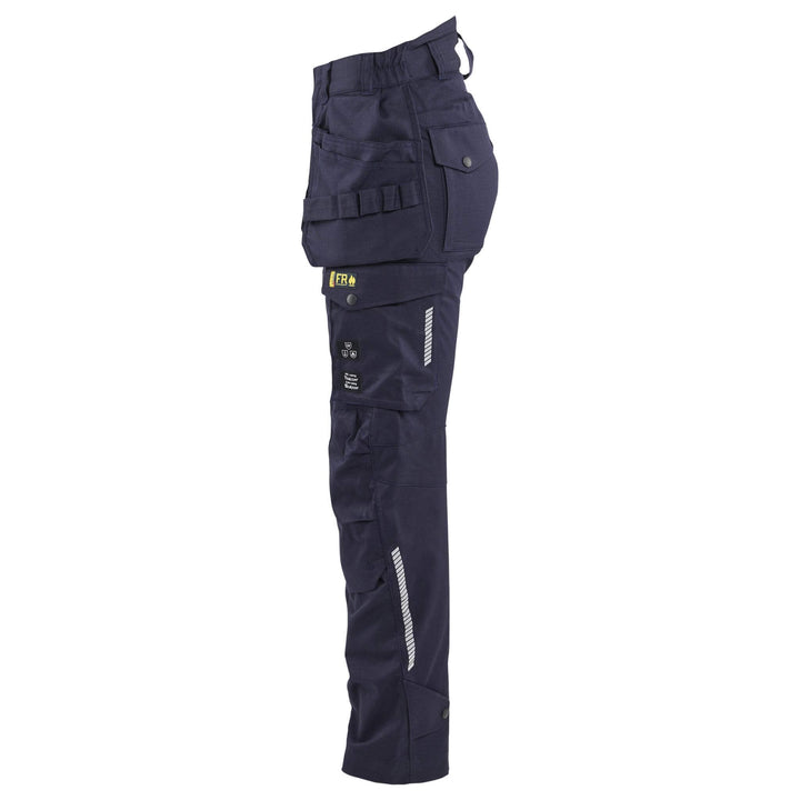 Blaklader 71081512 Ladies Craftsman Flame Retardant Inherent Holster Pocket Trousers Navy Blue Left #colour_navy-blue