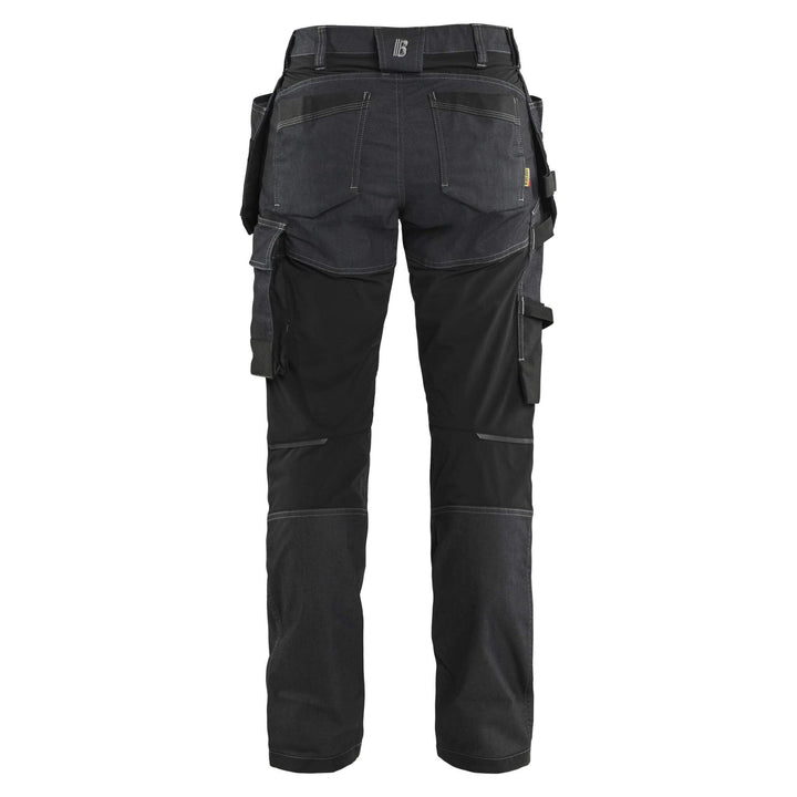 Blaklader 71321141 Ladies Craftsman Stretch Denim Knee Pad Trousers Black Rear #colour_black