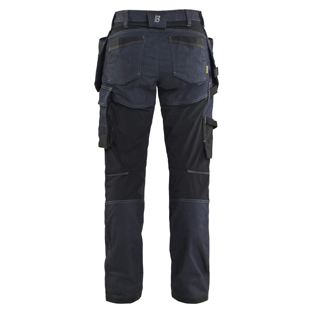 Blaklader 71321141 Ladies Craftsman Stretch Denim Knee Pad Trousers Navy Blue/Black Rear #colour_navy-blue-black