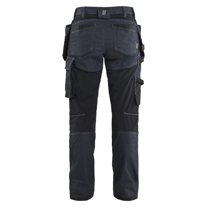 Blaklader 71321141 Ladies Craftsman Stretch Denim Knee Pad Trousers Navy Blue/Black Rear #colour_navy-blue-black
