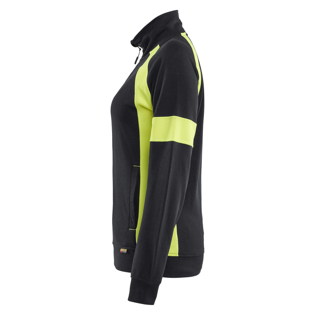 Blaklader 35681158 Ladies Full Zip Sweatshirt with Hi-Vis sections (non certified) Black/Hi-Vis Yellow Left #colour_black-hi-vis-yellow