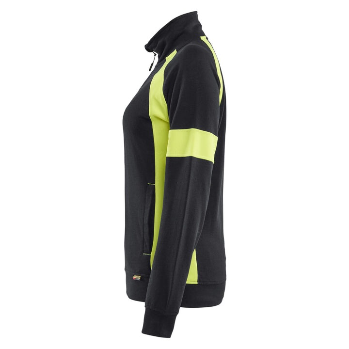 Blaklader 35681158 Ladies Full Zip Sweatshirt with Hi-Vis sections (non certified) Black/Hi-Vis Yellow Left #colour_black-hi-vis-yellow