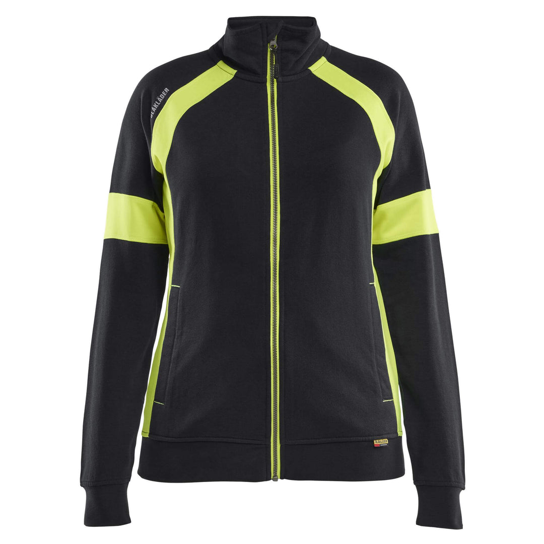 Blaklader 35681158 Ladies Full Zip Sweatshirt with Hi-Vis sections (non certified) Black/Hi-Vis Yellow Main #colour_black-hi-vis-yellow
