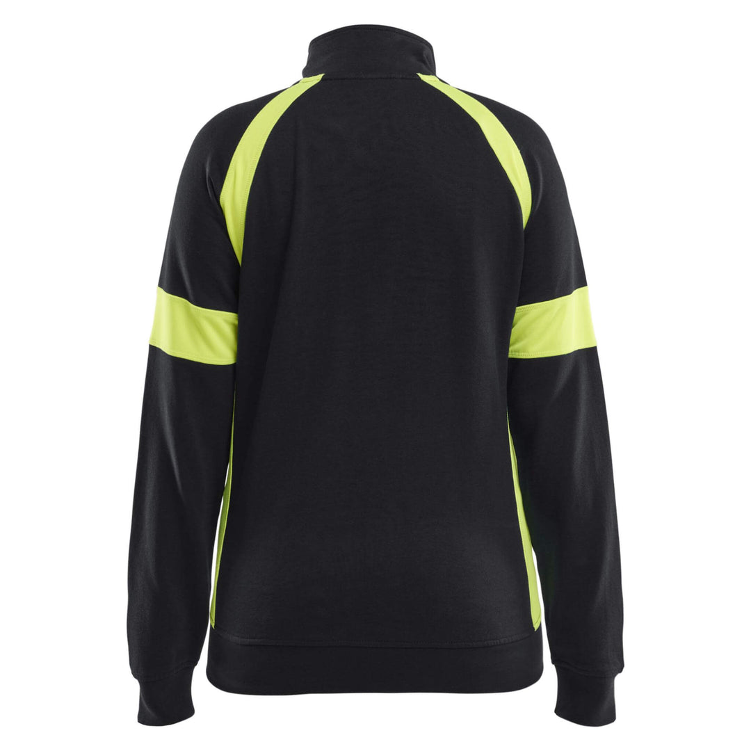 Blaklader 35681158 Ladies Full Zip Sweatshirt with Hi-Vis sections (non certified) Black/Hi-Vis Yellow Rear #colour_black-hi-vis-yellow