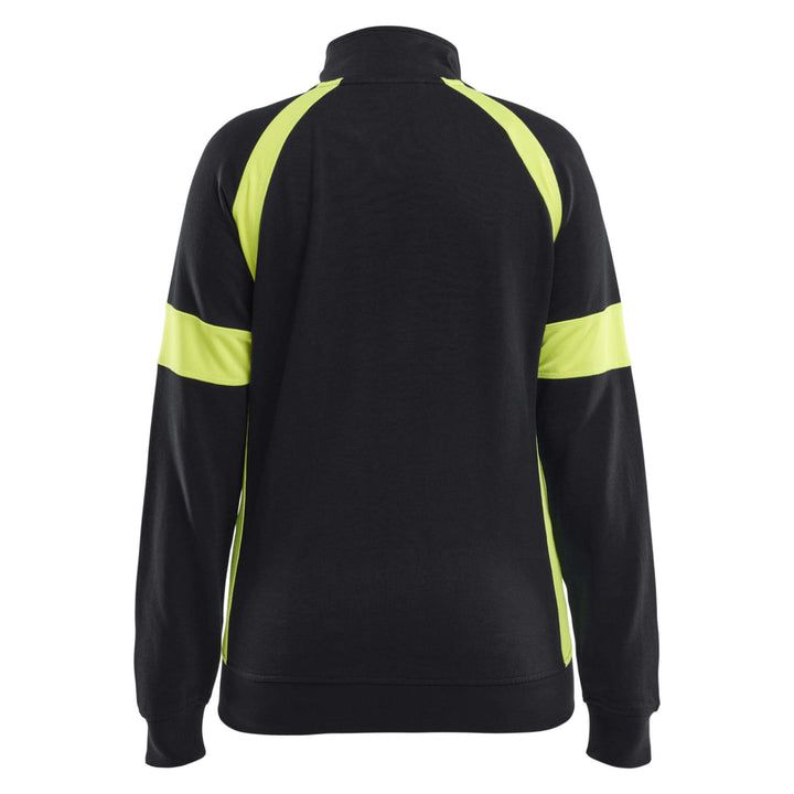 Blaklader 35681158 Ladies Full Zip Sweatshirt with Hi-Vis sections (non certified) Black/Hi-Vis Yellow Rear #colour_black-hi-vis-yellow