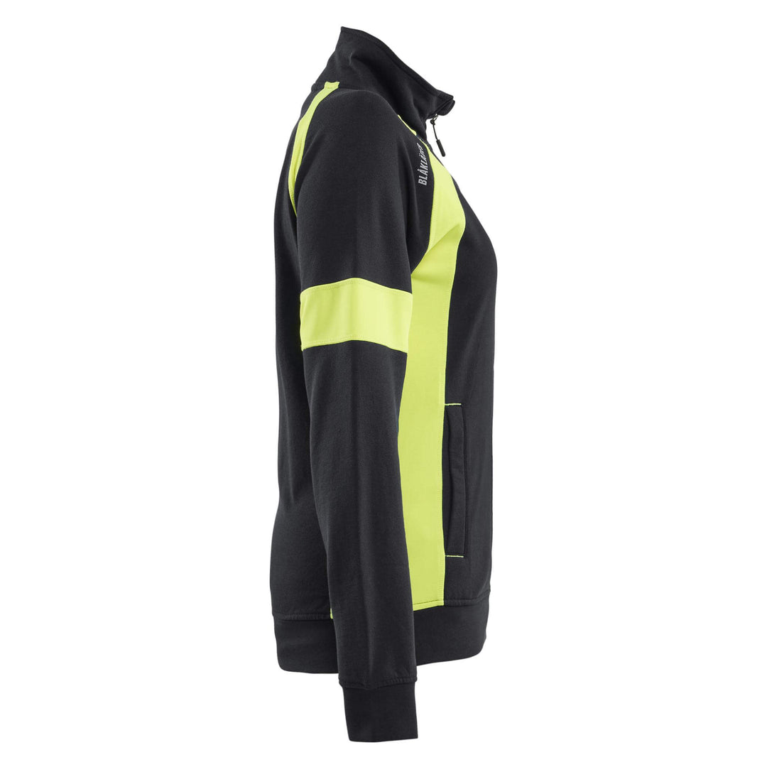 Blaklader 35681158 Ladies Full Zip Sweatshirt with Hi-Vis sections (non certified) Black/Hi-Vis Yellow Right #colour_black-hi-vis-yellow