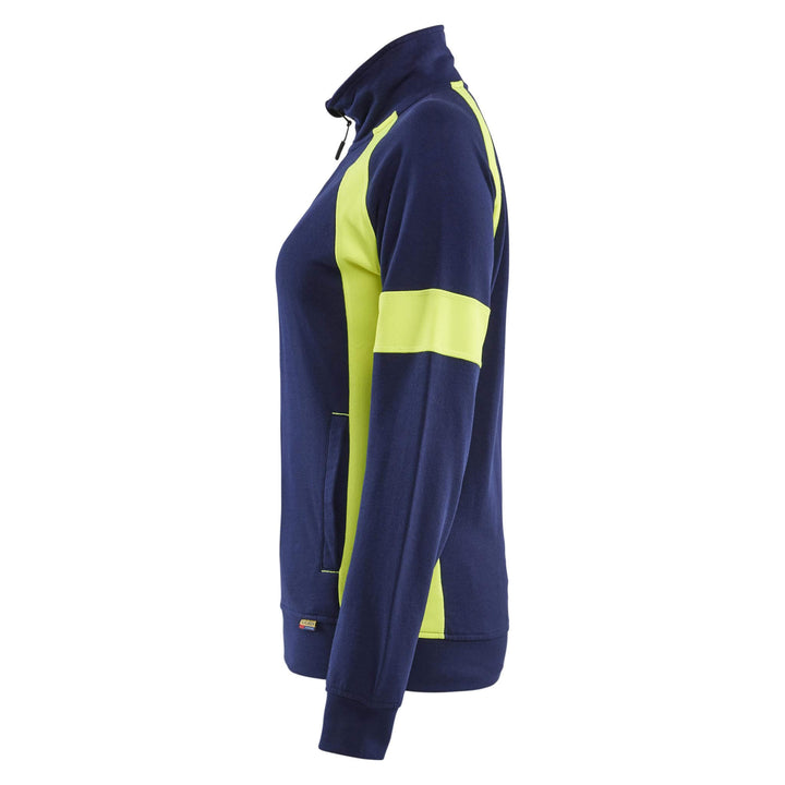 Blaklader 35681158 Ladies Full Zip Sweatshirt with Hi-Vis sections (non certified) Navy Blue/Hi-Vis Yellow Left #colour_navy-blue-hi-vis-yellow