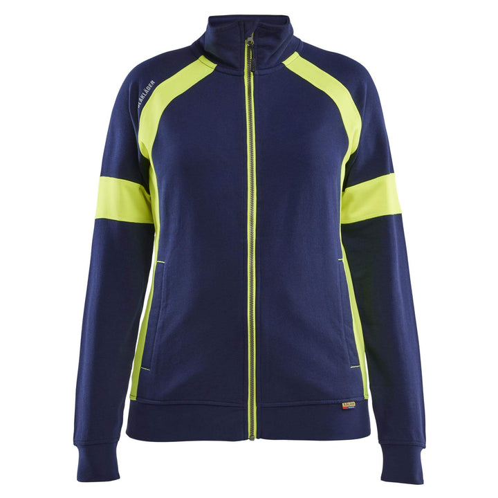 Blaklader 35681158 Ladies Full Zip Sweatshirt with Hi-Vis sections (non certified) Navy Blue/Hi-Vis Yellow Main #colour_navy-blue-hi-vis-yellow