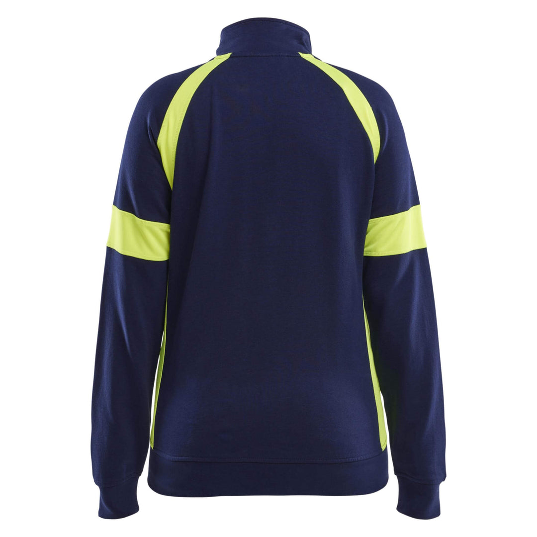 Blaklader 35681158 Ladies Full Zip Sweatshirt with Hi-Vis sections (non certified) Navy Blue/Hi-Vis Yellow Rear #colour_navy-blue-hi-vis-yellow