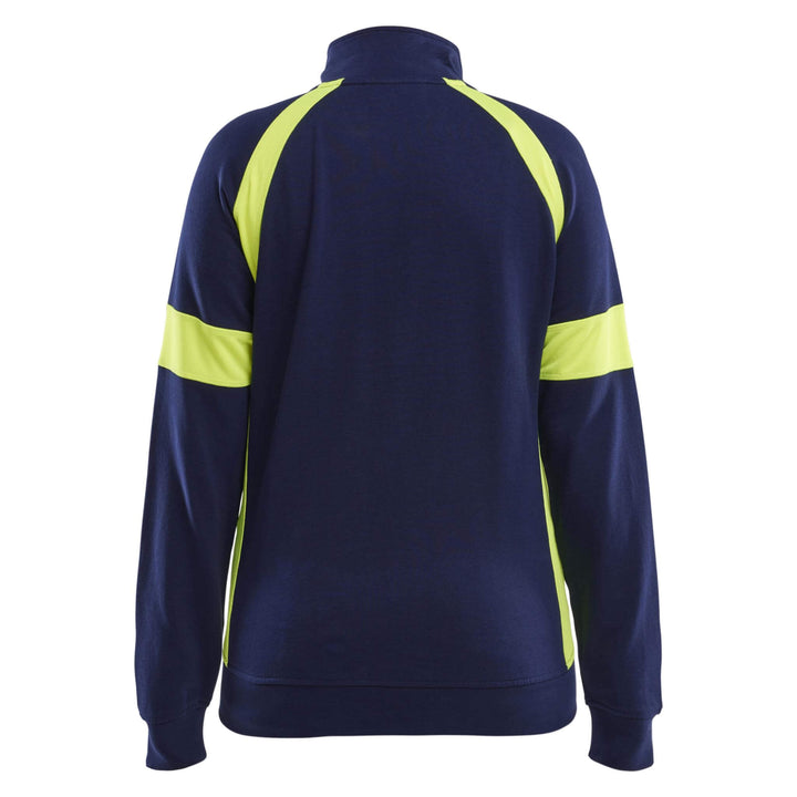 Blaklader 35681158 Ladies Full Zip Sweatshirt with Hi-Vis sections (non certified) Navy Blue/Hi-Vis Yellow Rear #colour_navy-blue-hi-vis-yellow