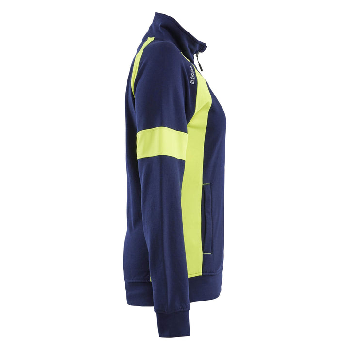 Blaklader 35681158 Ladies Full Zip Sweatshirt with Hi-Vis sections (non certified) Navy Blue/Hi-Vis Yellow Right #colour_navy-blue-hi-vis-yellow