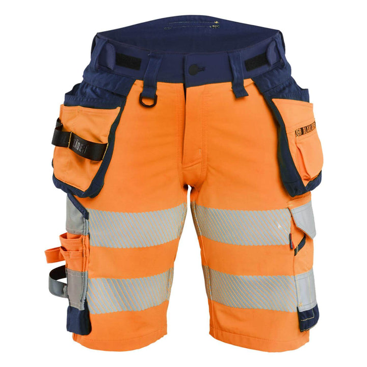 Blaklader 70201648 Ladies Hi-Vis 4-Way-Stretch Holster Pocket Shorts Orange/Navy Blue Main #colour_orange-navy-blue