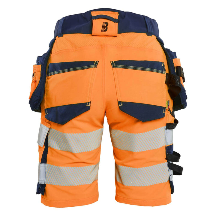 Blaklader 70201648 Ladies Hi-Vis 4-Way-Stretch Holster Pocket Shorts Orange/Navy Blue Rear #colour_orange-navy-blue