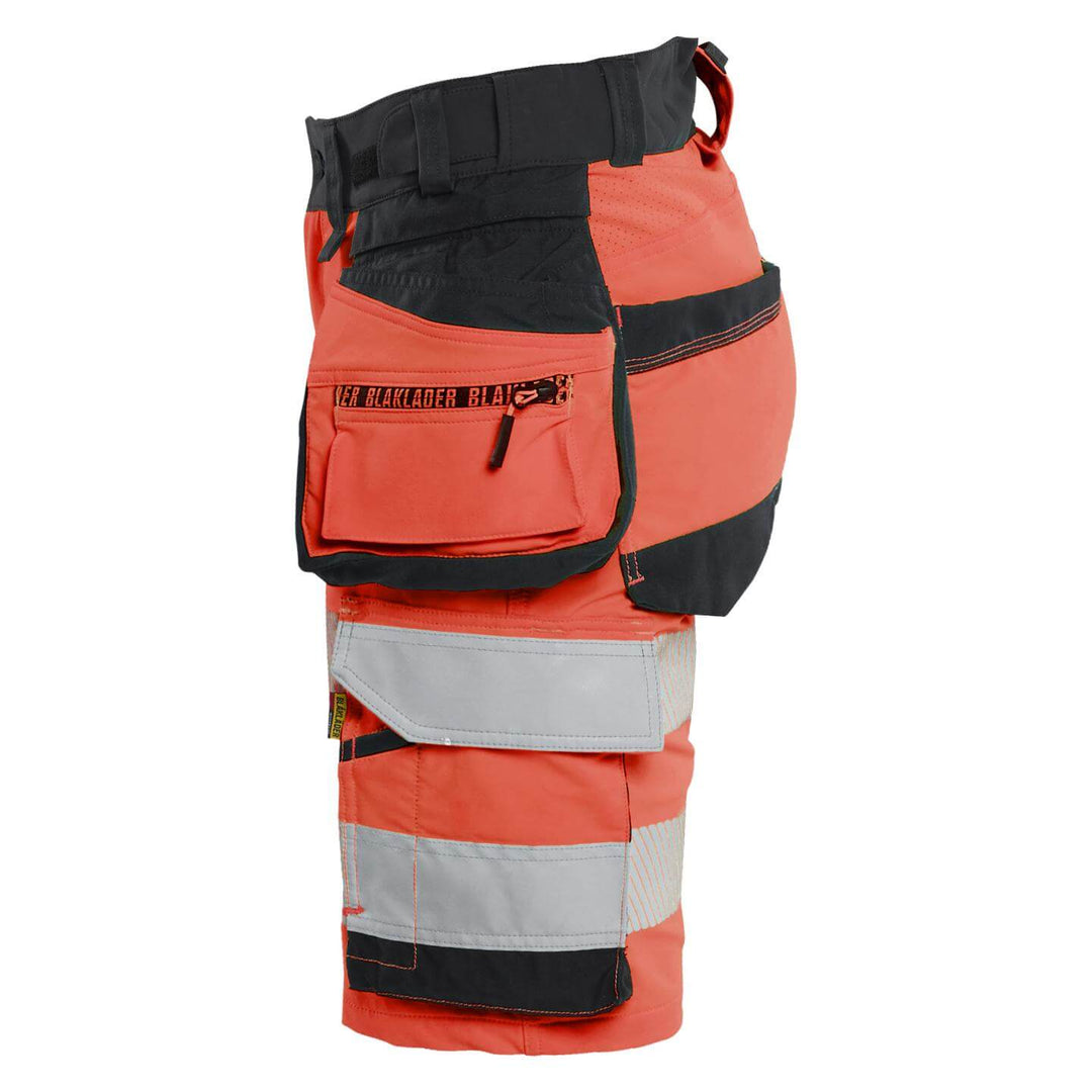 Blaklader 70201648 Ladies Hi-Vis 4-Way-Stretch Holster Pocket Shorts Red/Black Left #colour_red-black