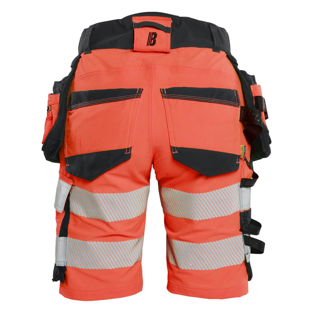 Blaklader 70201648 Ladies Hi-Vis 4-Way-Stretch Holster Pocket Shorts Red/Black Rear #colour_red-black