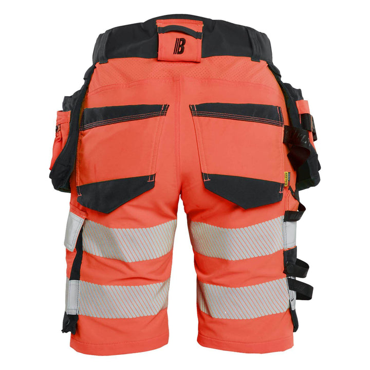 Blaklader 70201648 Ladies Hi-Vis 4-Way-Stretch Holster Pocket Shorts Red/Black Rear #colour_red-black
