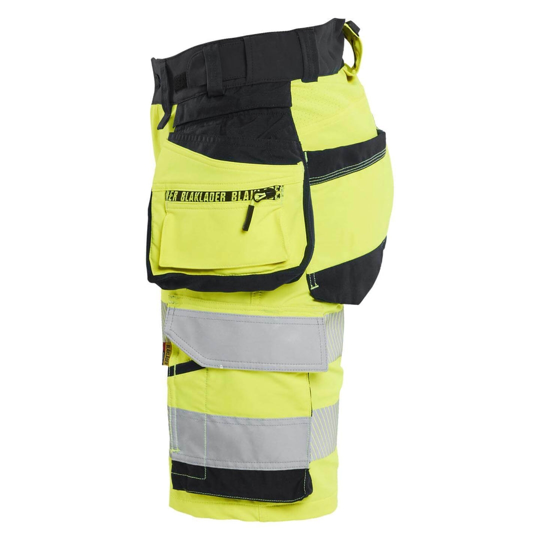 Blaklader 70201648 Ladies Hi-Vis 4-Way-Stretch Holster Pocket Shorts Yellow/Black Left #colour_yellow-black
