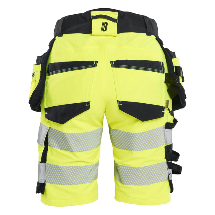 Blaklader 70201648 Ladies Hi-Vis 4-Way-Stretch Holster Pocket Shorts Yellow/Black Rear #colour_yellow-black