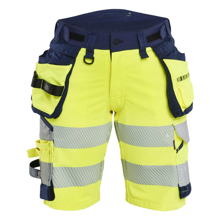 Blaklader 70201648 Ladies Hi-Vis 4-Way-Stretch Holster Pocket Shorts Yellow/Navy Blue Main #colour_yellow-navy-blue