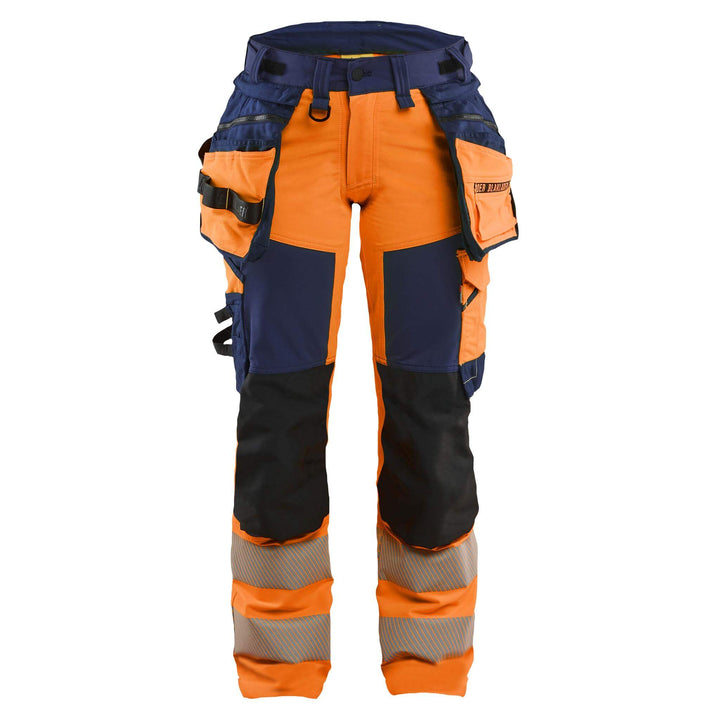 Blaklader 70221648 Ladies Hi-Vis 4-Way-Stretch Holster Pocket Trousers Orange/Navy Blue Main #colour_orange-navy-blue