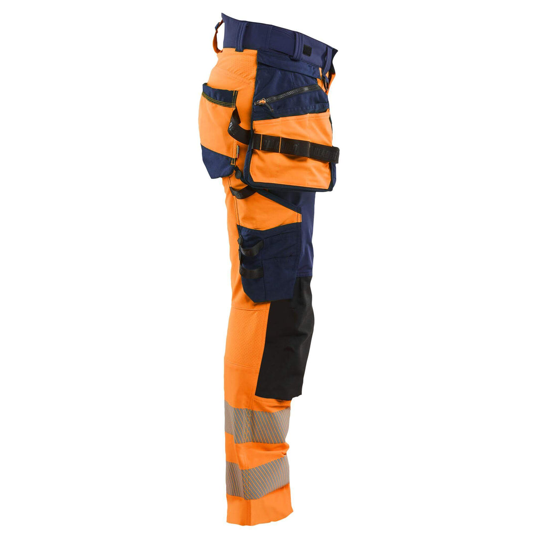 Blaklader 70221648 Ladies Hi-Vis 4-Way-Stretch Holster Pocket Trousers Orange/Navy Blue Right #colour_orange-navy-blue