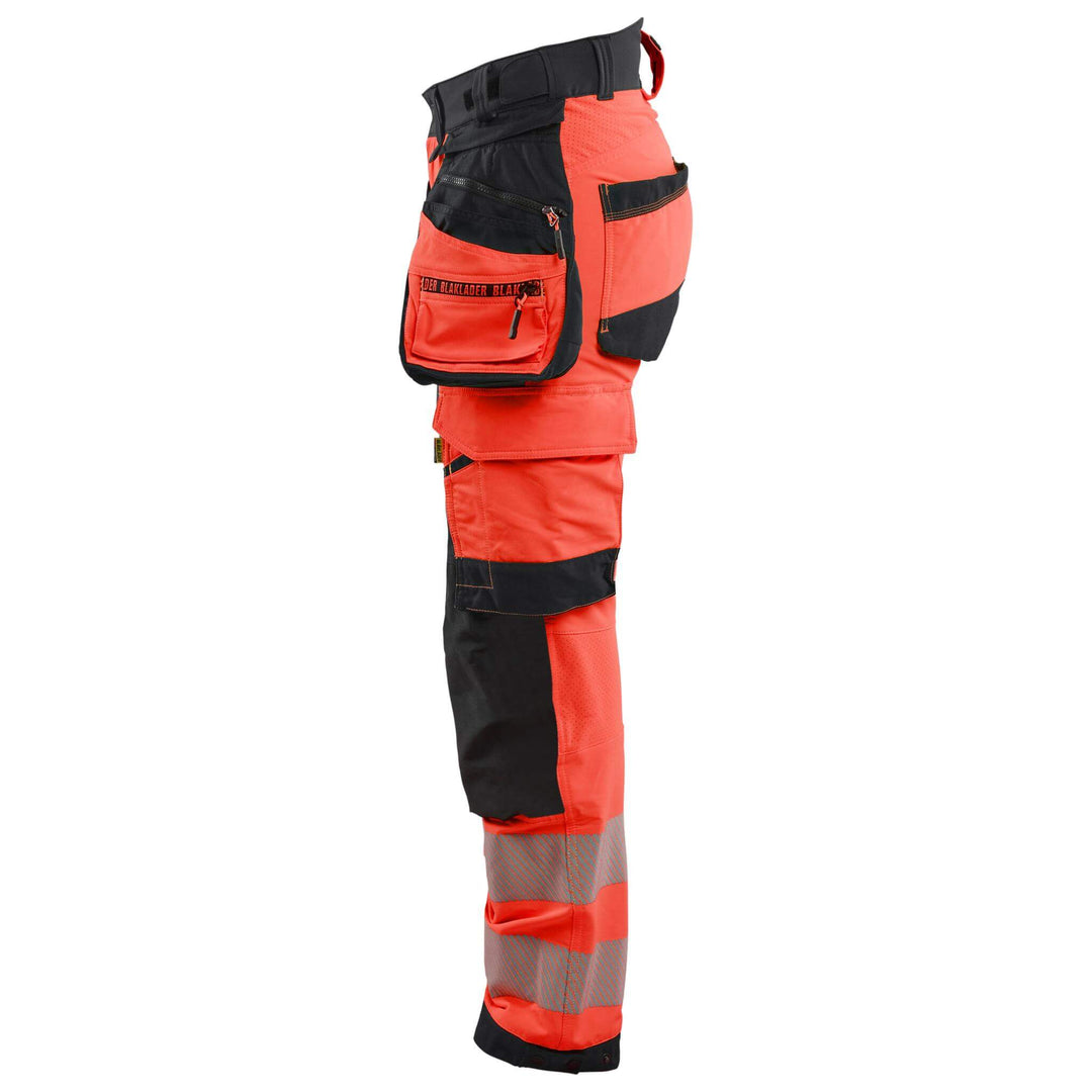 Blaklader 70221648 Ladies Hi-Vis 4-Way-Stretch Holster Pocket Trousers Red/Black Left #colour_red-black