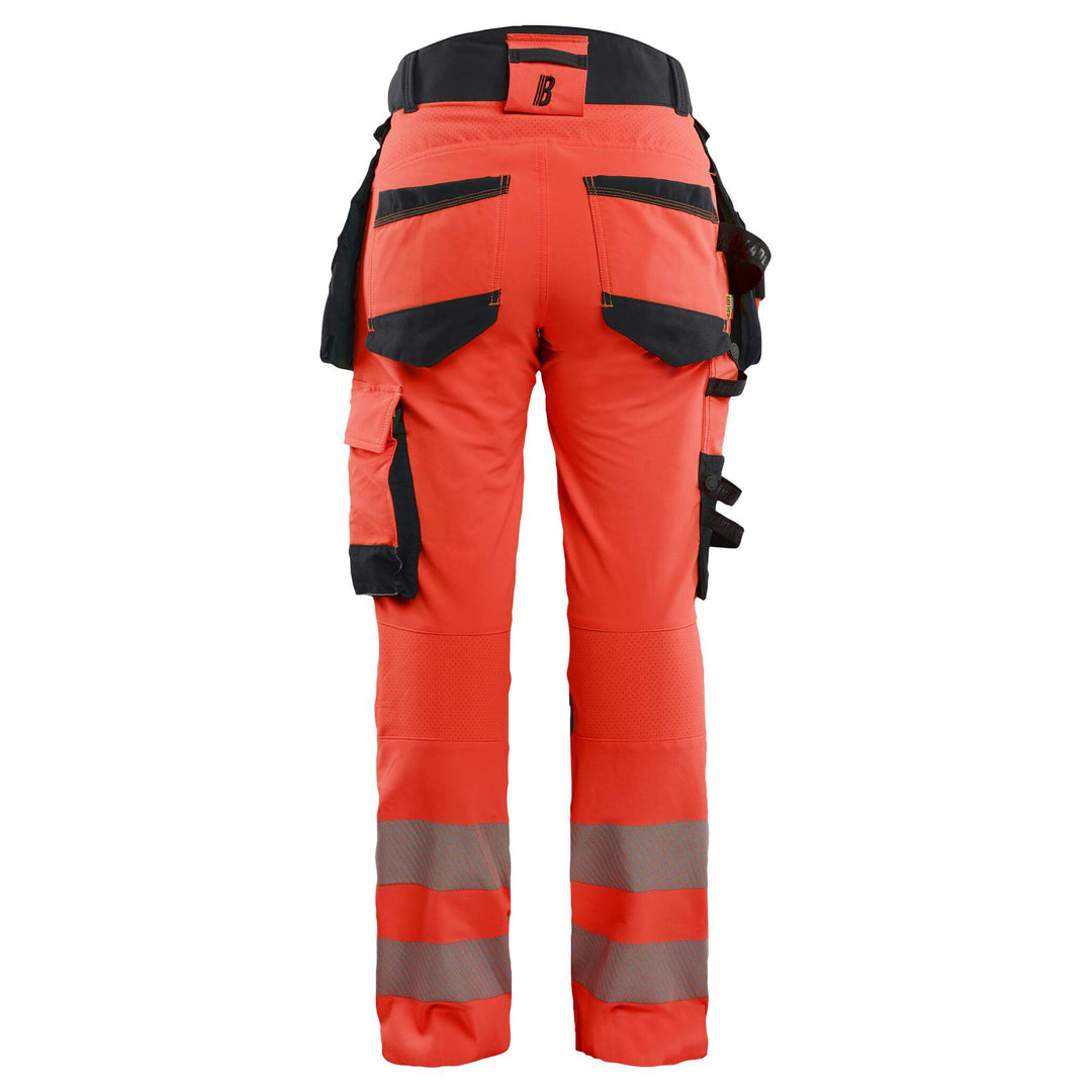 Blaklader 70221648 Ladies Hi-Vis 4-Way-Stretch Holster Pocket Trousers Red/Black Rear #colour_red-black