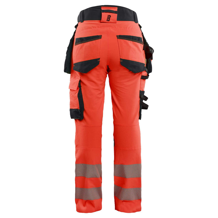 Blaklader 70221648 Ladies Hi-Vis 4-Way-Stretch Holster Pocket Trousers Red/Black Rear #colour_red-black