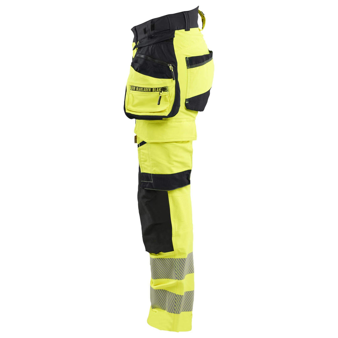 Blaklader 70221648 Ladies Hi-Vis 4-Way-Stretch Holster Pocket Trousers Yellow/Black Left #colour_yellow-black