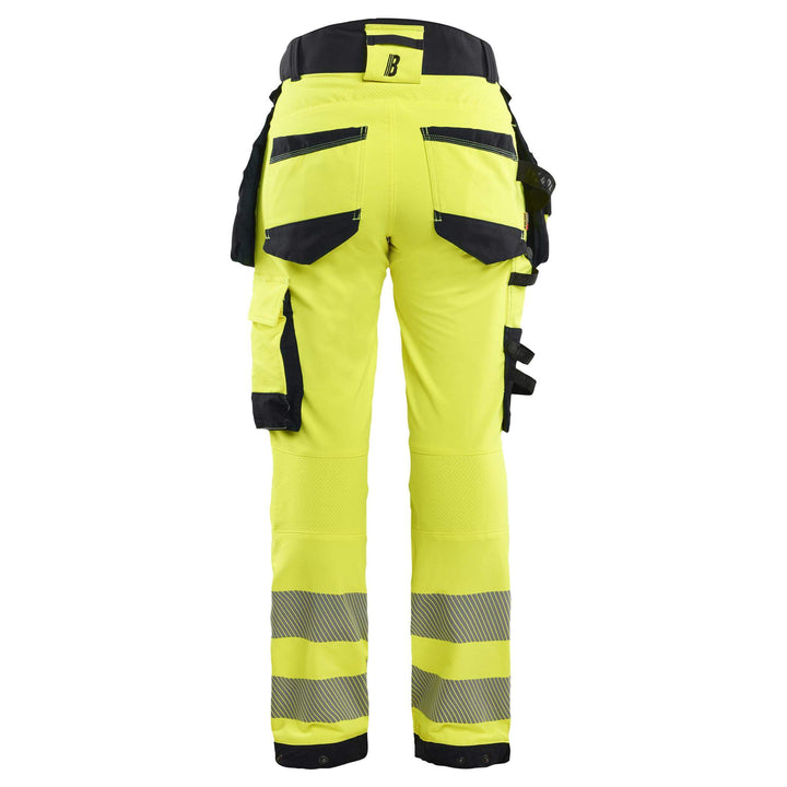 Blaklader 70221648 Ladies Hi-Vis 4-Way-Stretch Holster Pocket Trousers Yellow/Black Rear #colour_yellow-black