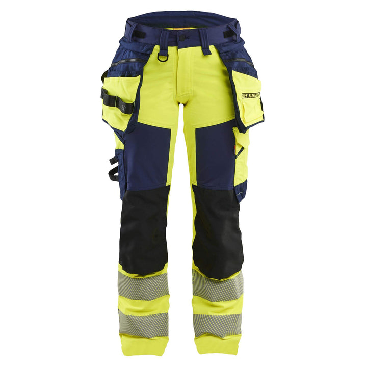 Blaklader 70221648 Ladies Hi-Vis 4-Way-Stretch Holster Pocket Trousers Yellow/Navy Blue Main #colour_yellow-navy-blue