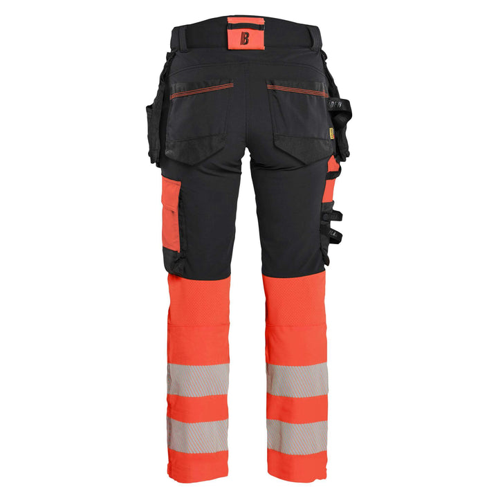 Blaklader 70251648 Ladies Hi-Vis 4-Way-Stretch Trousers Black/Red Rear #colour_black-red