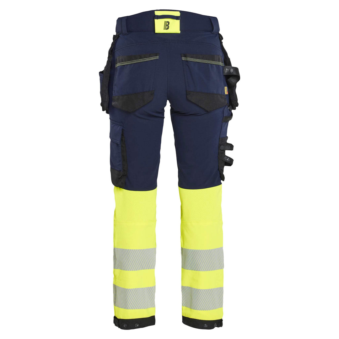 Blaklader 70251648 Ladies Hi-Vis 4-Way-Stretch Trousers Navy Blue/Hi-Vis Yellow Rear #colour_navy-blue-hi-vis-yellow