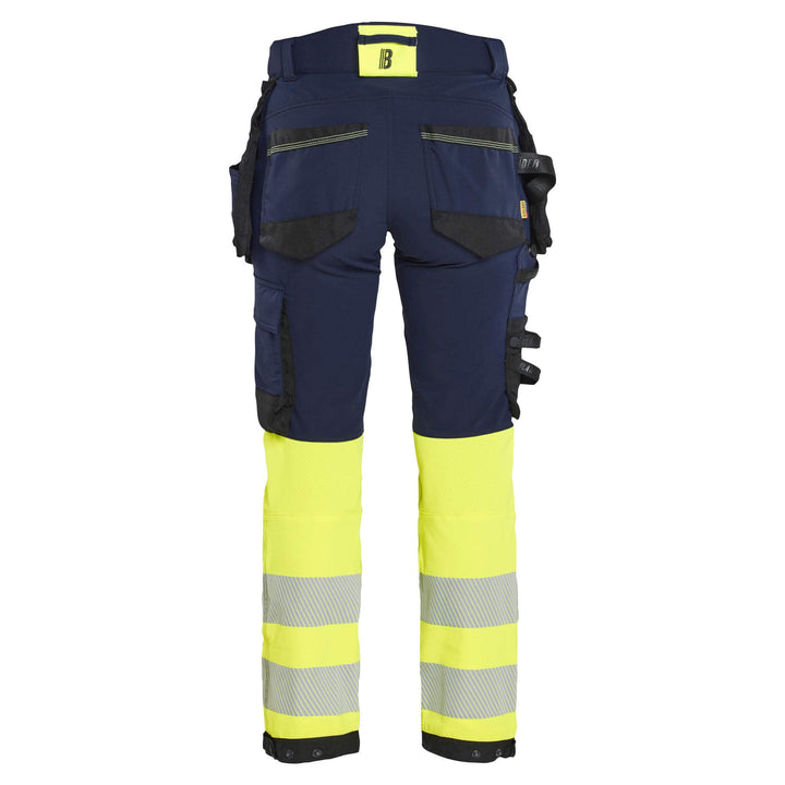 Blaklader 70251648 Ladies Hi-Vis 4-Way-Stretch Trousers Navy Blue/Hi-Vis Yellow Rear #colour_navy-blue-hi-vis-yellow