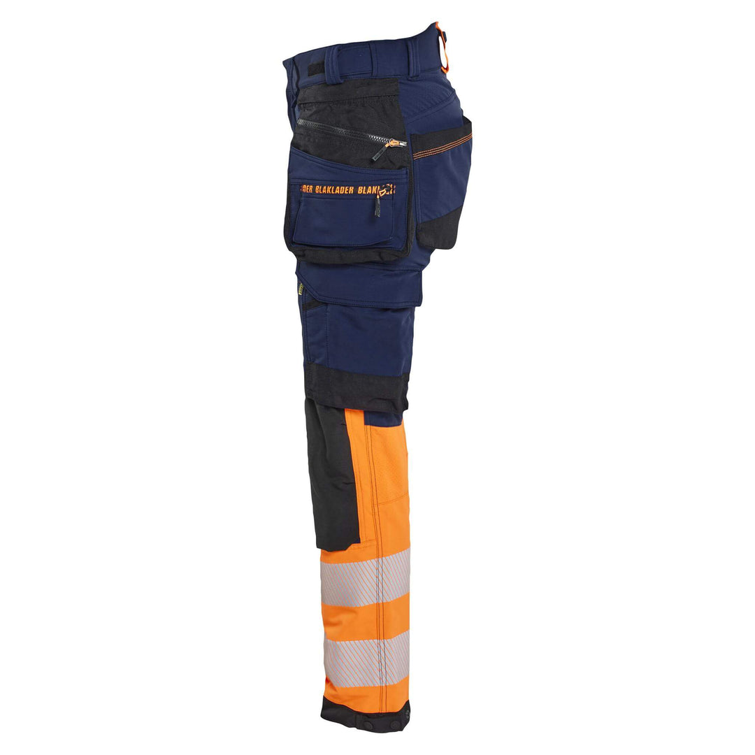 Blaklader 70251648 Ladies Hi-Vis 4-Way-Stretch Trousers Navy Blue/Orange Left #colour_navy-blue-orange