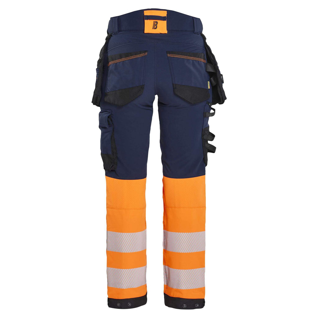 Blaklader 70251648 Ladies Hi-Vis 4-Way-Stretch Trousers Navy Blue/Orange Rear #colour_navy-blue-orange