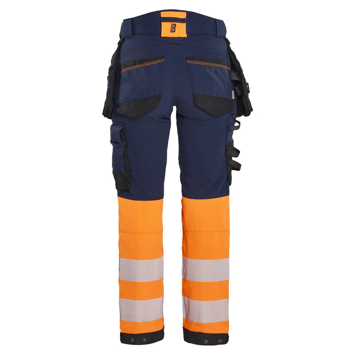 Blaklader 70251648 Ladies Hi-Vis 4-Way-Stretch Trousers Navy Blue/Orange Rear #colour_navy-blue-orange