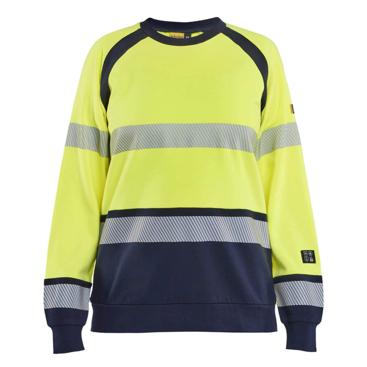 Blaklader 34541762 Ladies Hi-Vis Flame Retardant Multinorm Sweatshirt Yellow/Navy Blue Main #colour_yellow-navy-blue