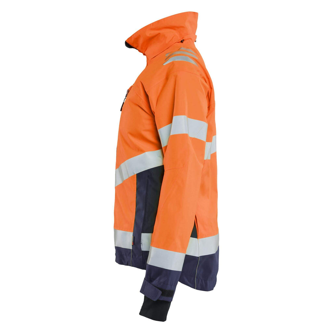Blaklader 47611977 Ladies Hi-Vis Lightweight Waterproof Shell Jacket Orange/Navy Blue Left #colour_orange-navy-blue