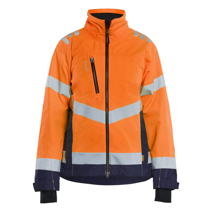 Blaklader 47611977 Ladies Hi-Vis Lightweight Waterproof Shell Jacket Orange/Navy Blue Main #colour_orange-navy-blue